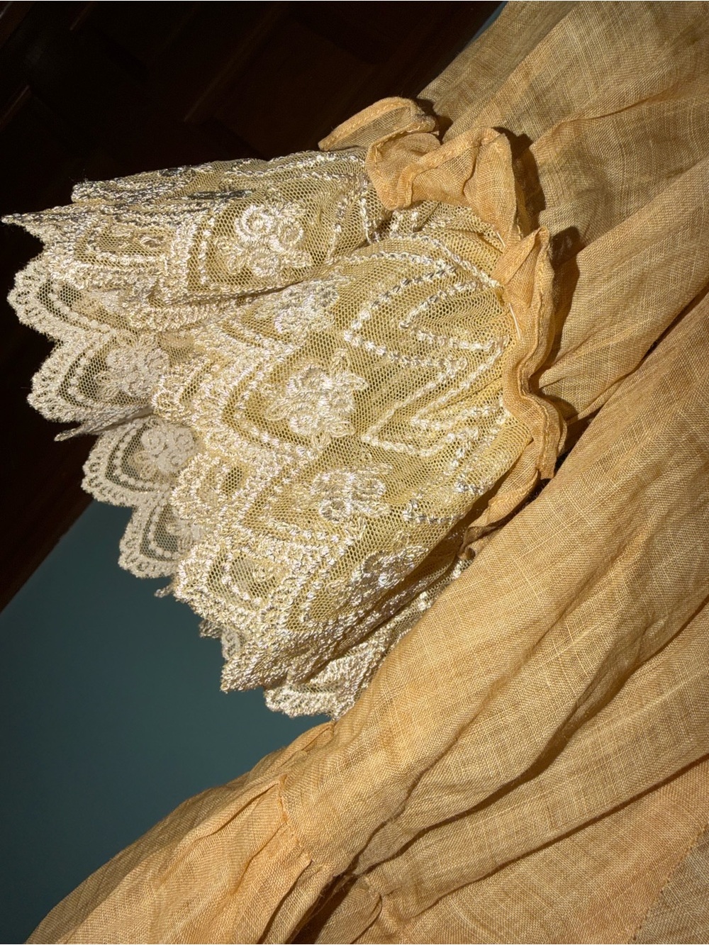 Mustard Yellow Lace Linen Dress - Picture 4 of 8
